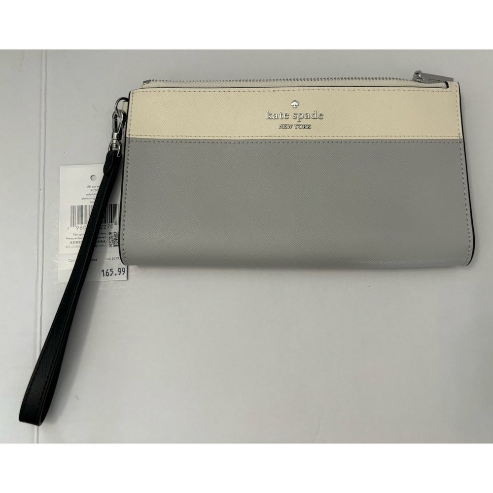 Kate Spade Madison Double Zip Saffiano Leather Wristlet Platinum Grey KC507 $169